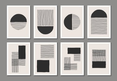 Sanat galerisi, duvar süslemesi, iç tasarım, vektör illüstrasyonları için ideal, asgari düzeyde yaratıcı el çizimi.