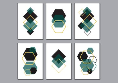 Sanat galerisi, duvar süslemesi, iç tasarım, vektör illüstrasyonu için ideal olan soyut yaratıcı minimalist sanatsal geometrik kompozisyonlar seti