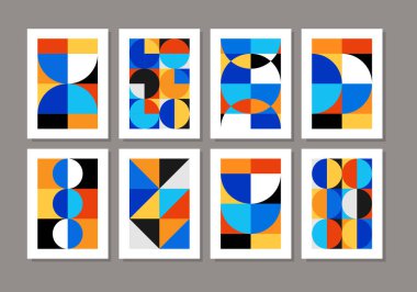 Minimum geometrik tasarım posterleri, ilkel şekilli vektör şablonu, modern hipster tarzı.