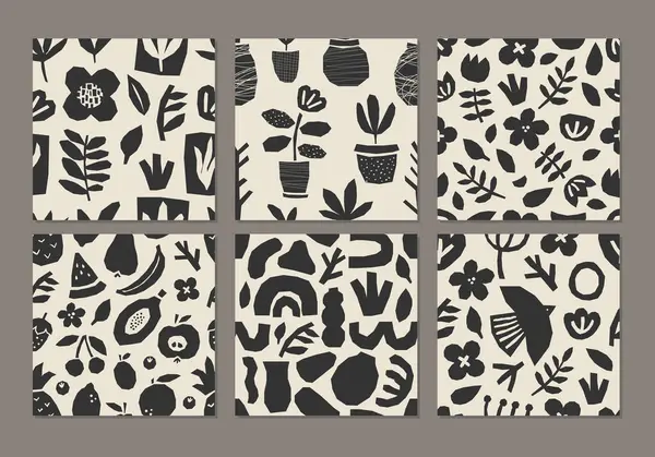 Organik şekillerin soyut kolajı, minimal düz stil vektör çizimi, ambalaj kağıdı, duvar kağıdı, kumaş, arkaplan vs. için ideal sevimli modaya uygun desenler dizisi.