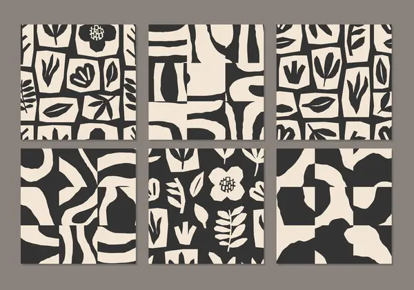 Organik şekillerin soyut kolajı, minimal düz stil vektör çizimi, ambalaj kağıdı, duvar kağıdı, kumaş, arkaplan vs. için ideal sevimli modaya uygun desenler dizisi.