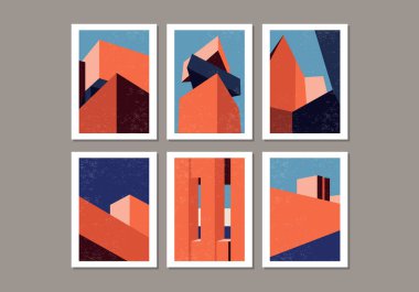 İç duvar tasarımı, vektör illüstrasyonu gibi ideal modern tarzda çağdaş geometri mimari posterleri.