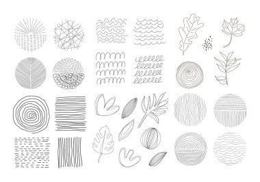 El çizimi sanat soyut grafik öğeleri seti, davetiye, poster, kart, sosyal medya gönderileri için ideal