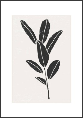 Dalları ve yaprakları olan modaya uygun minimalist botanik vektör çizimi, sanat galerisi için ideal, modern duvar resimleri, minimal iç tasarım