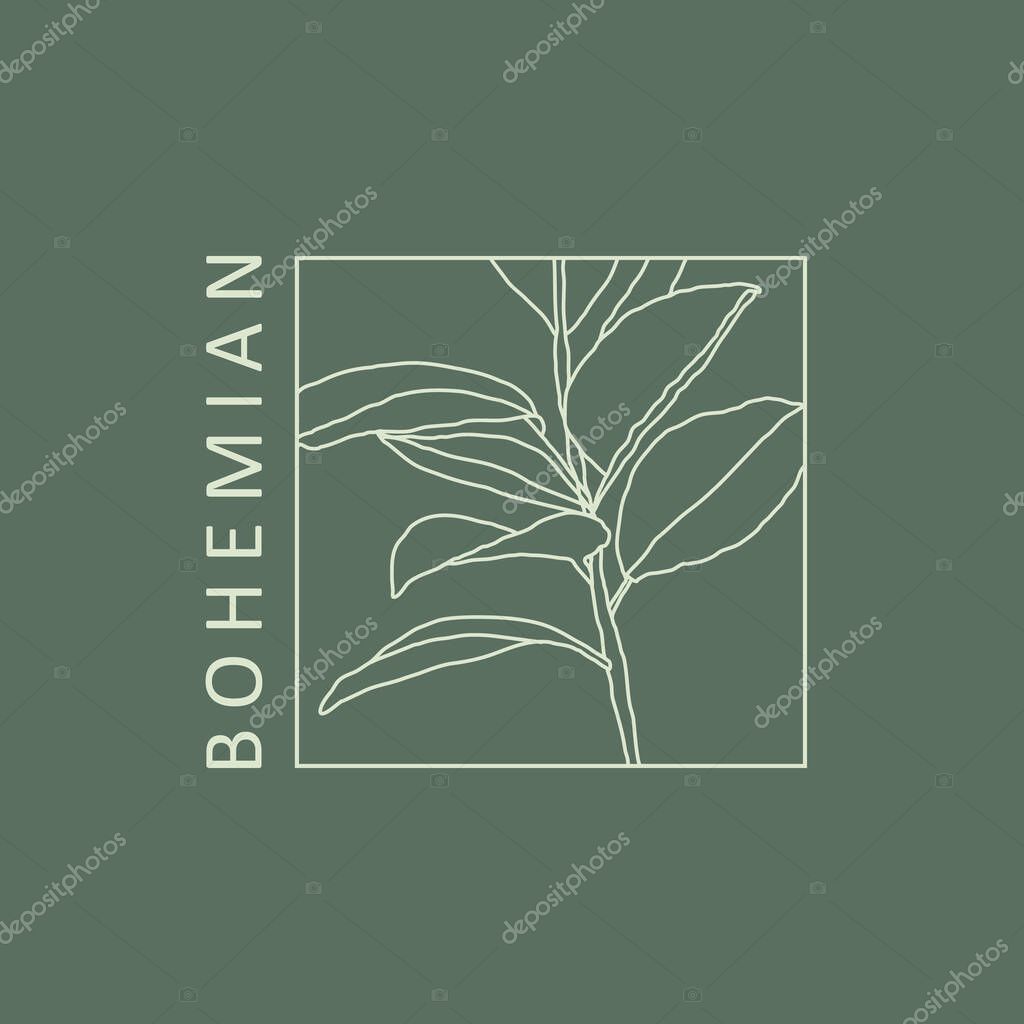 Trendy botanical abstract bohemian design icon ideal as minimalist linear logo