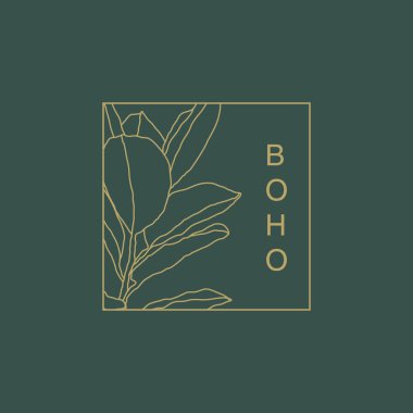 Modaya uygun botanik soyut bohem tasarım simgesi minimal doğrusal logo olarak idealdir