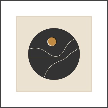 Moda minimalist manzara. Yüzyılın ortalarında soyut sanat eserleri, dağlarda göl kenarı gece duvar resimleri poster tasarımları.