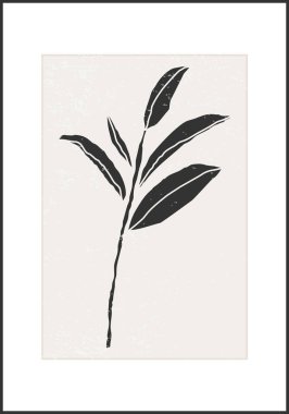 Dalları ve yaprakları olan modaya uygun minimalist botanik vektör çizimi, sanat galerisi için ideal, modern duvar resimleri, minimal iç tasarım
