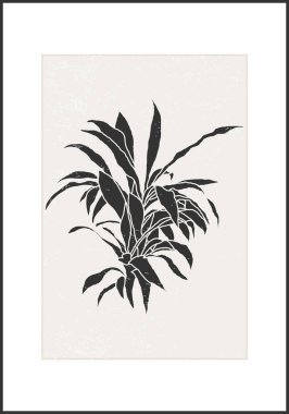 Dalları ve yaprakları olan modaya uygun minimalist botanik vektör çizimi, sanat galerisi için ideal, modern duvar resimleri, minimal iç tasarım