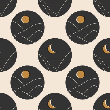 Kusursuz modaya uygun minimalist peyzaj soyut modern kolajlar, dağlar göl kenarı gece duvar iç tasarımı.