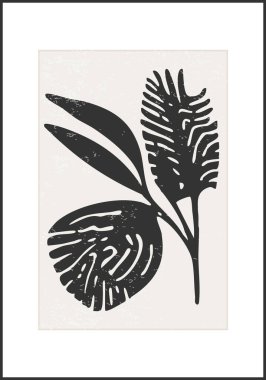 Dalları ve yaprakları olan modaya uygun minimalist botanik vektör çizimi, sanat galerisi için ideal, modern duvar resimleri, minimal iç tasarım