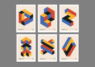 En az 20 'lik geometrik tasarım poster seti, ilkel şekilli vektör şablonu