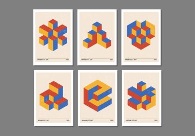 En az 20 'lik geometrik tasarım poster seti, ilkel şekilli vektör şablonu