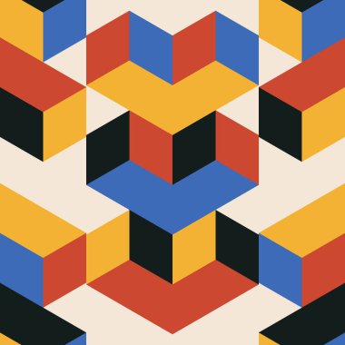 Soyut geometrik yaratıcı sanatsal kompozisyona sahip modaya uygun minimalist kusursuz desen retro vintage iç tasarım, duvar kağıdı, minimal arkaplan, vektör illüstrasyonu