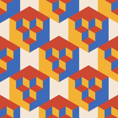 Soyut geometrik yaratıcı sanatsal kompozisyona sahip modaya uygun minimalist kusursuz desen retro vintage iç tasarım, duvar kağıdı, minimal arkaplan, vektör illüstrasyonu