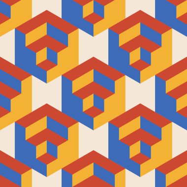 Soyut geometrik yaratıcı sanatsal kompozisyona sahip modaya uygun minimalist kusursuz desen retro vintage iç tasarım, duvar kağıdı, minimal arkaplan, vektör illüstrasyonu