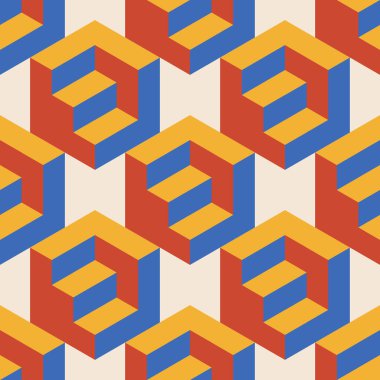 Soyut geometrik yaratıcı sanatsal kompozisyona sahip modaya uygun minimalist kusursuz desen retro vintage iç tasarım, duvar kağıdı, minimal arkaplan, vektör illüstrasyonu