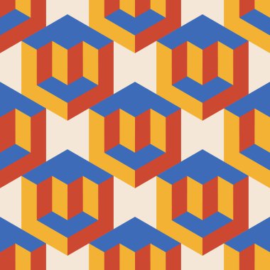 Soyut geometrik yaratıcı sanatsal kompozisyona sahip modaya uygun minimalist kusursuz desen retro vintage iç tasarım, duvar kağıdı, minimal arkaplan, vektör illüstrasyonu