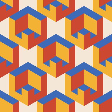 Soyut geometrik yaratıcı sanatsal kompozisyona sahip modaya uygun minimalist kusursuz desen retro vintage iç tasarım, duvar kağıdı, minimal arkaplan, vektör illüstrasyonu