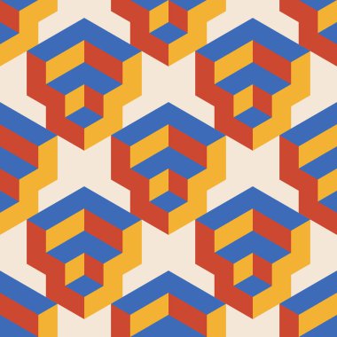 Soyut geometrik yaratıcı sanatsal kompozisyona sahip modaya uygun minimalist kusursuz desen retro vintage iç tasarım, duvar kağıdı, minimal arkaplan, vektör illüstrasyonu