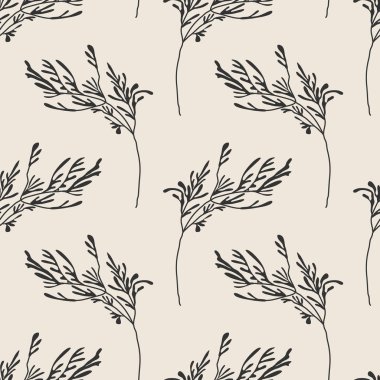 İç tasarım, duvar kâğıdı, minimal arkaplan, vektör illüstrasyonu için ideal nötr renklerde soyut el yazması kompozisyonu ile son derece minimalist, kusursuz botanik desen