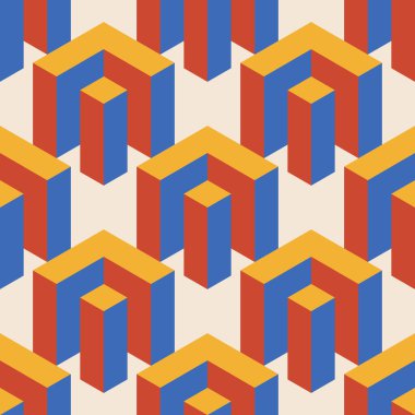 Soyut geometrik yaratıcı sanatsal kompozisyona sahip modaya uygun minimalist kusursuz desen retro vintage iç tasarım, duvar kağıdı, minimal arkaplan, vektör illüstrasyonu