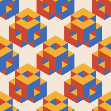 Soyut geometrik yaratıcı sanatsal kompozisyona sahip modaya uygun minimalist kusursuz desen retro vintage iç tasarım, duvar kağıdı, minimal arkaplan, vektör illüstrasyonu