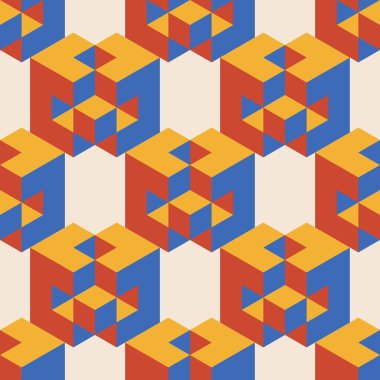 Soyut geometrik yaratıcı sanatsal kompozisyona sahip modaya uygun minimalist kusursuz desen retro vintage iç tasarım, duvar kağıdı, minimal arkaplan, vektör illüstrasyonu