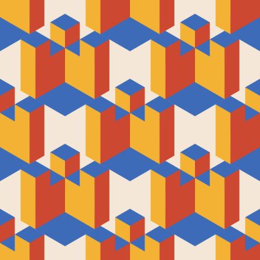 Soyut geometrik yaratıcı sanatsal kompozisyona sahip modaya uygun minimalist kusursuz desen retro vintage iç tasarım, duvar kağıdı, minimal arkaplan, vektör illüstrasyonu