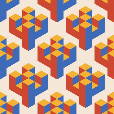 Soyut geometrik yaratıcı sanatsal kompozisyona sahip modaya uygun minimalist kusursuz desen retro vintage iç tasarım, duvar kağıdı, minimal arkaplan, vektör illüstrasyonu