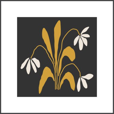 Yapraklı, soyut sanat kompozisyonu, sanat galerisi için ideal, modern duvar sanatı posteri, minimal iç tasarım gibi mini minimalist botanik çizim