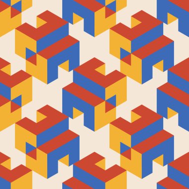 Soyut geometrik yaratıcı sanatsal kompozisyona sahip modaya uygun minimalist kusursuz desen retro vintage iç tasarım, duvar kağıdı, minimal arkaplan, vektör illüstrasyonu