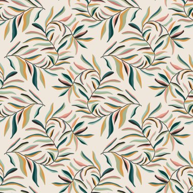 İç tasarım, duvar kâğıdı, minimal arkaplan, vektör illüstrasyonu için ideal nötr renklerde soyut el yazması kompozisyonu ile son derece minimalist, kusursuz botanik desen
