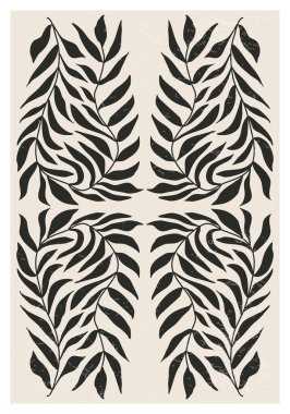 Minimalist poster with abstract art leaf composition in trendy contemporary collage style, can be used for wall art decoration, postcard, cover design
