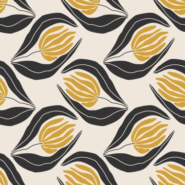 İç tasarım, duvar kâğıdı, minimal arkaplan, vektör illüstrasyonu için ideal nötr renklerde soyut el yazması kompozisyonu ile son derece minimalist, kusursuz botanik desen