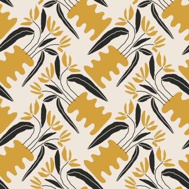 İç tasarım, duvar kâğıdı, minimal arkaplan, vektör illüstrasyonu için ideal nötr renklerde soyut el yazması kompozisyonu ile son derece minimalist, kusursuz botanik desen