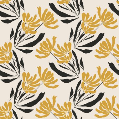 İç tasarım, duvar kâğıdı, minimal arkaplan, vektör illüstrasyonu için ideal nötr renklerde soyut el yazması kompozisyonu ile son derece minimalist, kusursuz botanik desen