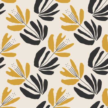 İç tasarım, duvar kâğıdı, minimal arkaplan, vektör illüstrasyonu için ideal nötr renklerde soyut el yazması kompozisyonu ile son derece minimalist, kusursuz botanik desen