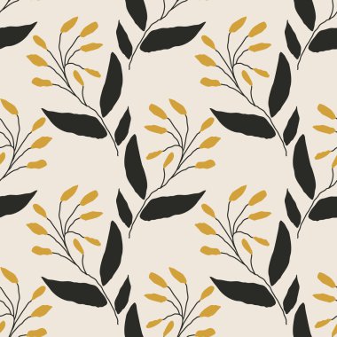 İç tasarım, duvar kâğıdı, minimal arkaplan, vektör illüstrasyonu için ideal nötr renklerde soyut el yazması kompozisyonu ile son derece minimalist, kusursuz botanik desen