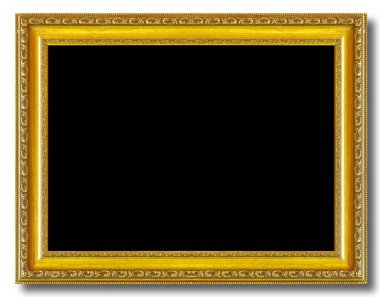 Beyaz arkaplanda izole edilmiş altın resim çerçevesi.