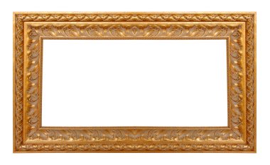 Altın antika eski ahşap fotoğraf çerçevesi beyaz arka planda izole.