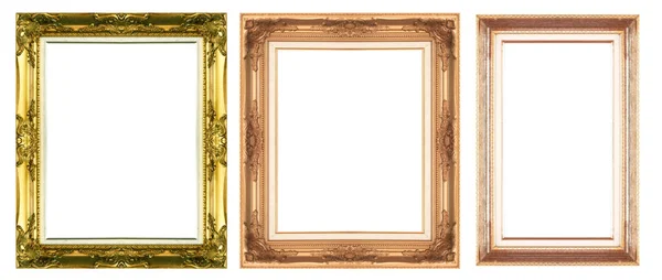 Zlatý Rám Fotografie Izolované Bílém Pozadí — Stock fotografie