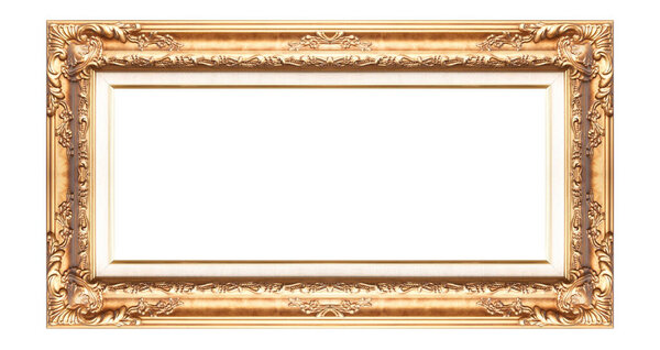 Old antique gold picture frame isolated white background.