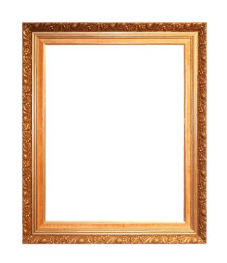 Altın fotoğraf çerçevesi beyaz arkaplanda izole edildi