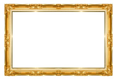Beyaz arkaplanda izole edilmiş altın antika resim çerçevesi
