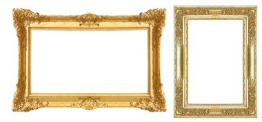 Beyaz arkaplanda izole edilmiş antika altın çerçeve