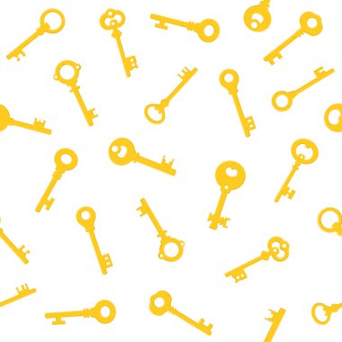 Sarı altın anahtarlı kusursuz bir şablon. Çizgi film tarzı. Herhangi bir tasarım için vektör illüstrasyonu