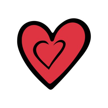 Kırmızı karalama kalbi beyaz arka planda izole edilmiş. Elle çizilmiş aşk kalbi. Herhangi bir tasarım için vektör illüstrasyonu