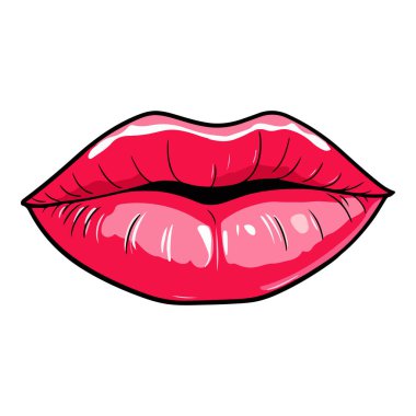 Dudak öpücüğü beyaz arka planda izole edilmiş. Çizgi film tarzı. Herhangi bir tasarım için vektör illüstrasyonu