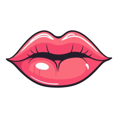 Dudak öpücüğü beyaz arka planda izole edilmiş. Çizgi film tarzı. Herhangi bir tasarım için vektör illüstrasyonu